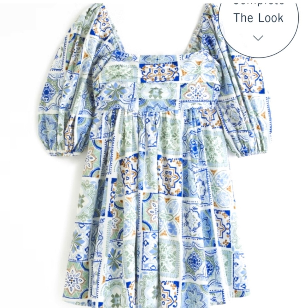 Colorful Patterned Puff Sleeve Dress